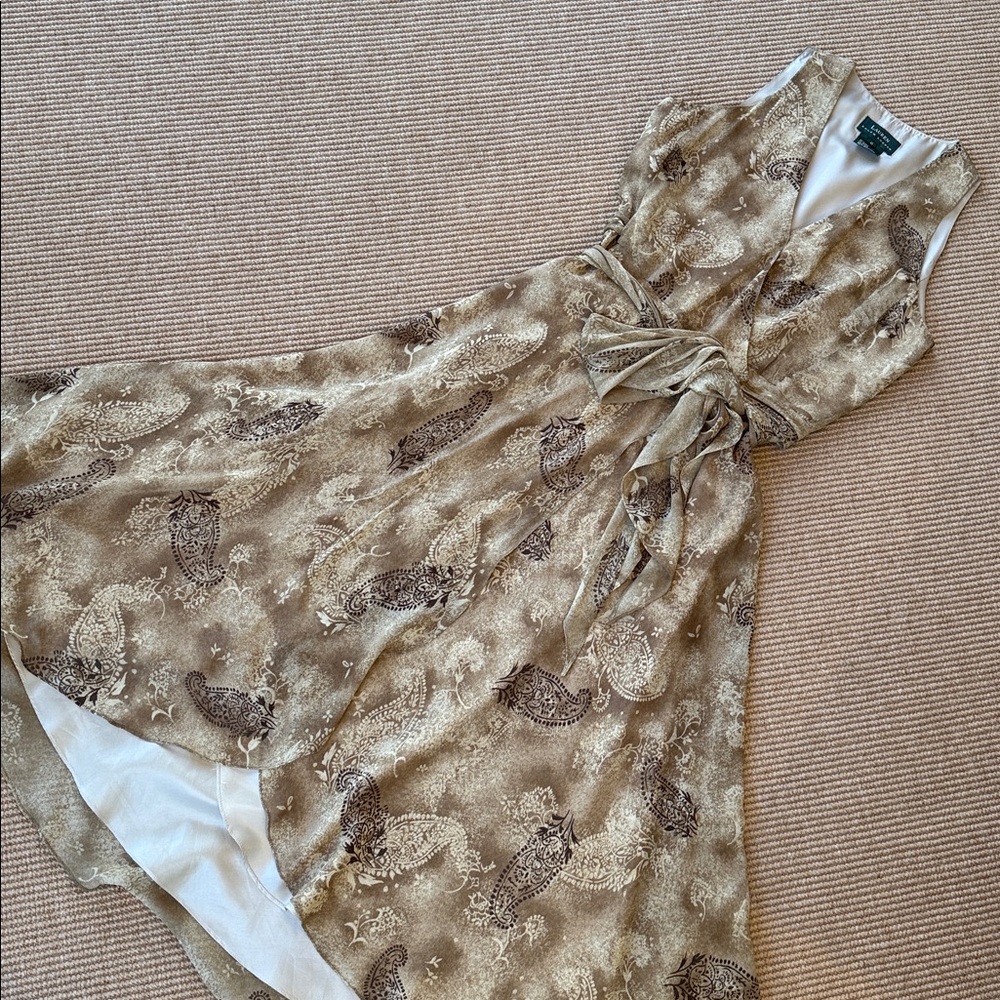 Lauren Ralph Lauren Silk Paisley Maxi Wrap Dress Tan & Brown